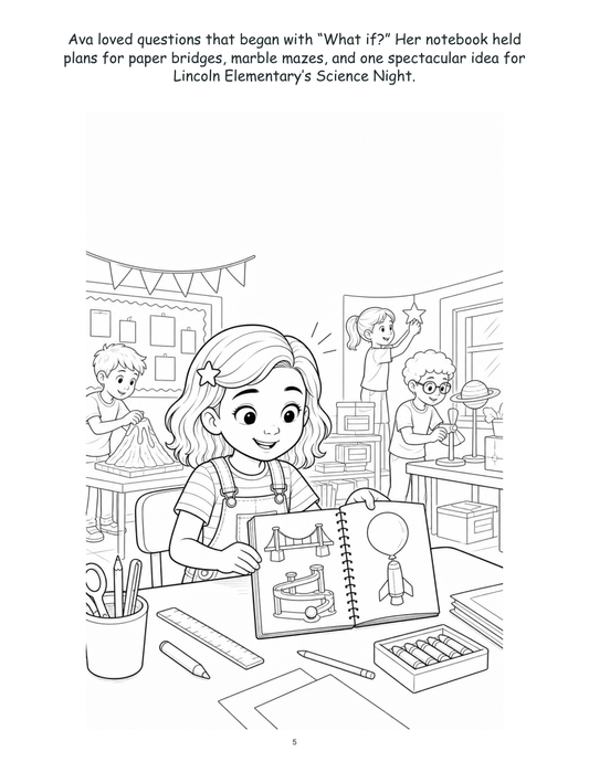 Ava and the Balloon Rocket Challenge - Digital Story-Color Book
