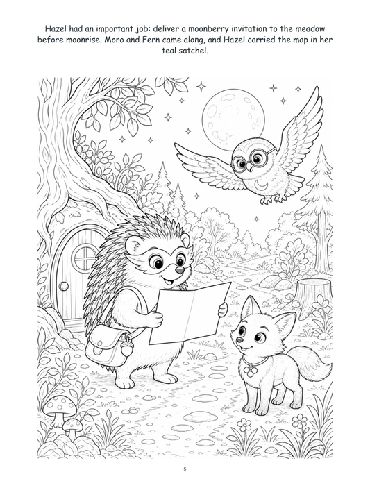 Hazel Hedgehog and the Moonlit Map - Digital Story-Color Book