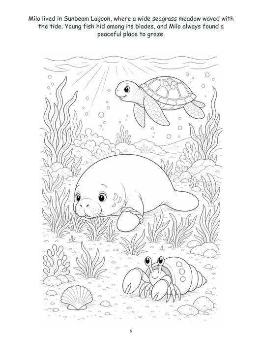 Milo Manatee and the Seagrass Garden - Digital Story-Color Book