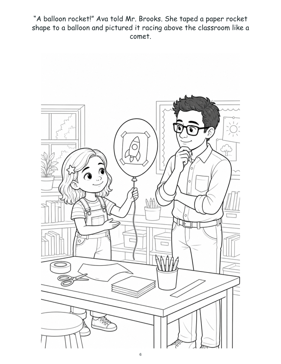 Ava and the Balloon Rocket Challenge - Digital Story-Color Book