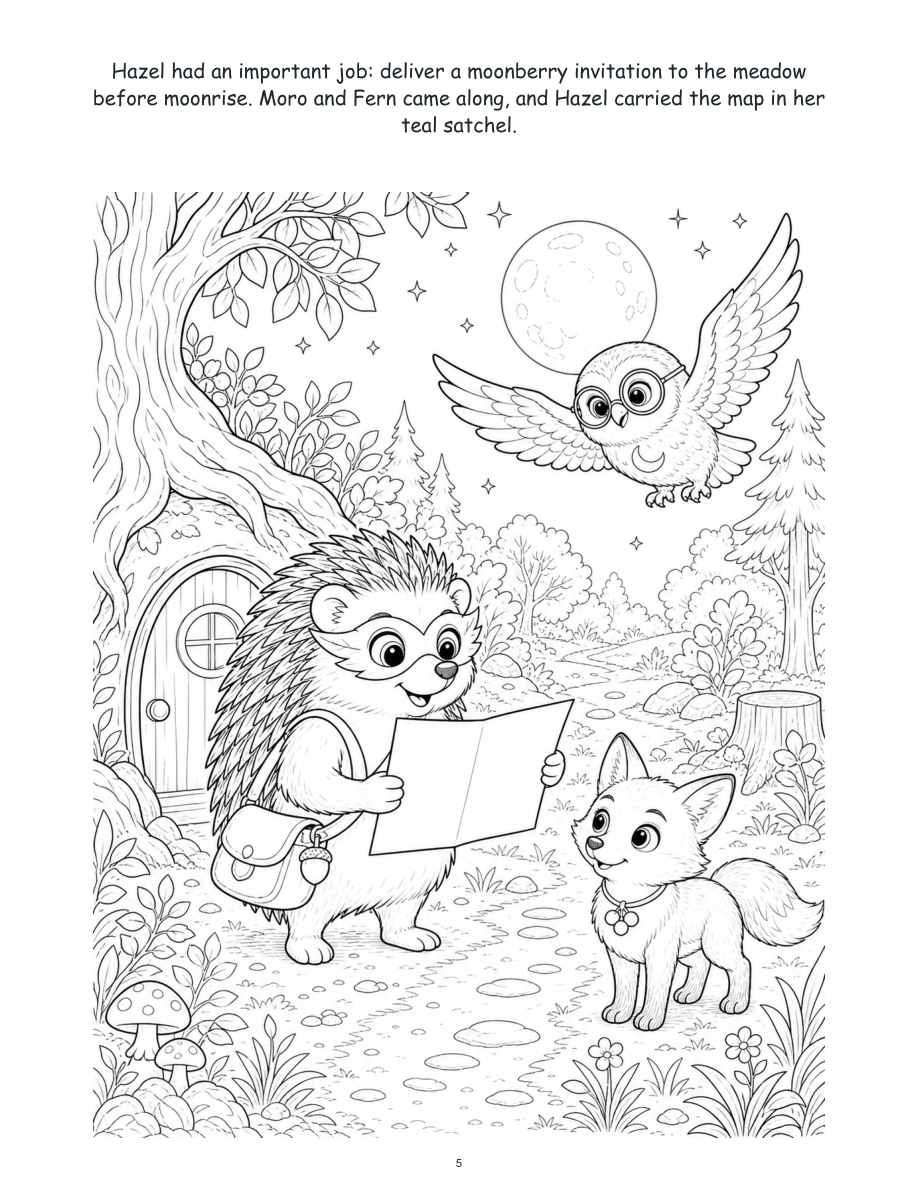 Hazel Hedgehog and the Moonlit Map - Digital Story-Color Book