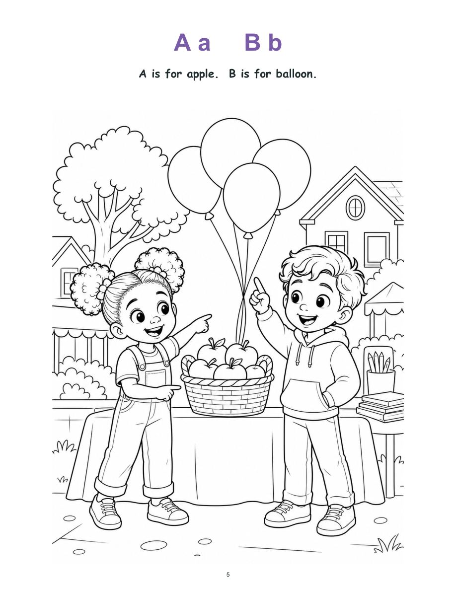 Maya and Leo at the Alphabet and Number Fair - Digital Story-Color Book