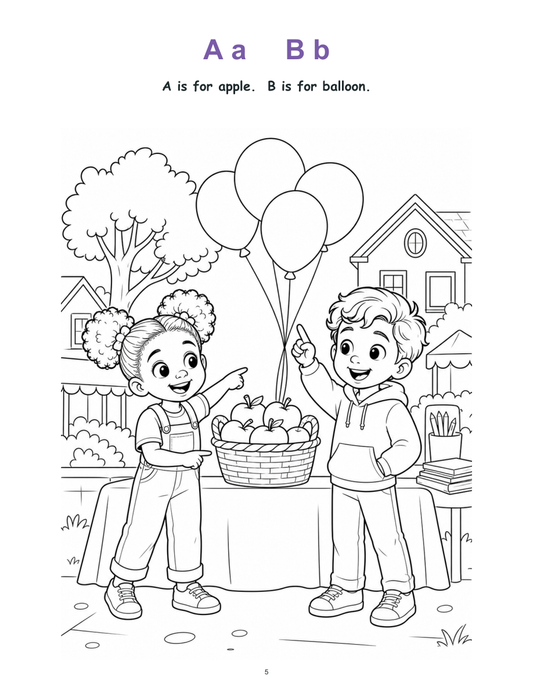 Maya and Leo at the Alphabet and Number Fair - Digital Story-Color Book