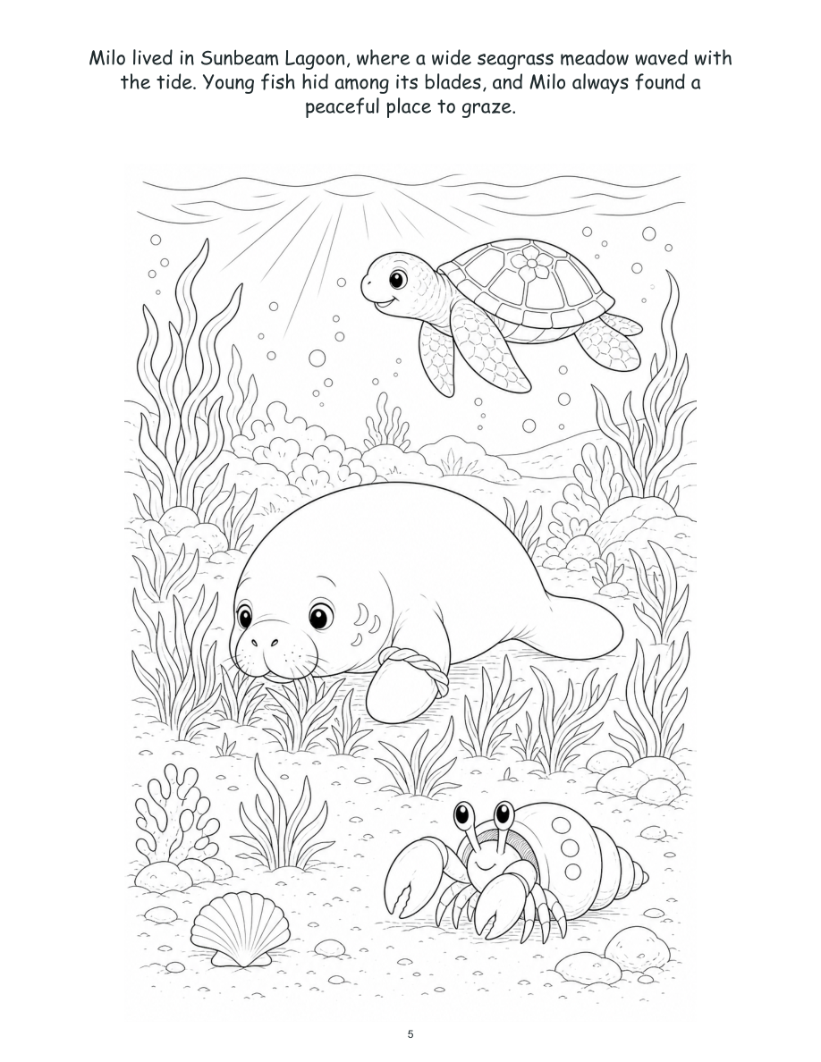 Milo Manatee and the Seagrass Garden - Digital Story-Color Book