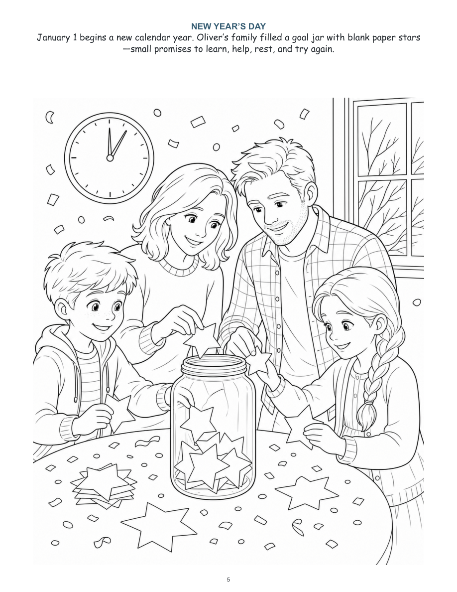 Oliver's Year of American Holidays - Digital Story-Color Book