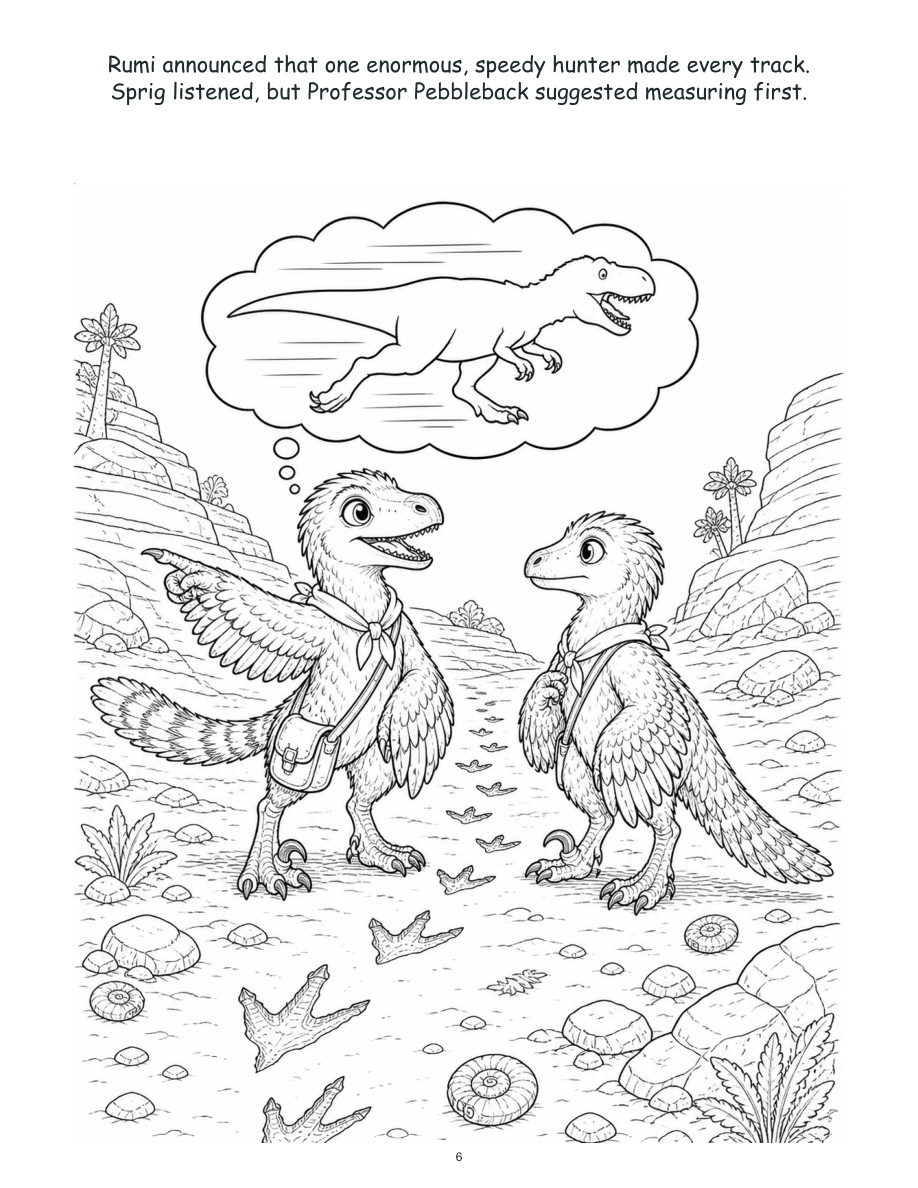 Rumi Raptor and the Fossil Footprints - Digital Story-Color Book