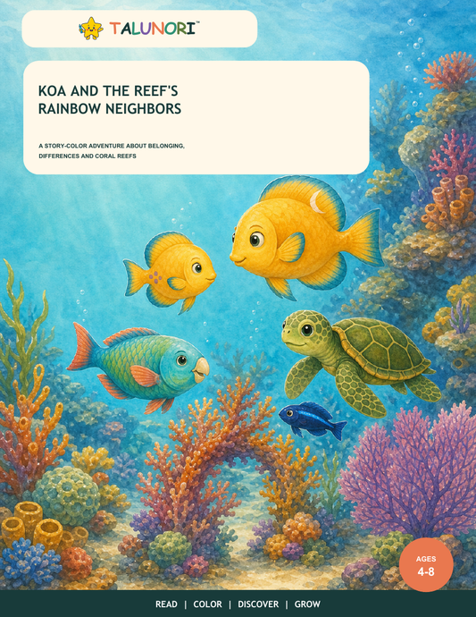 Koa and the Reef's Rainbow Neighbors — Digital Story-Color Book