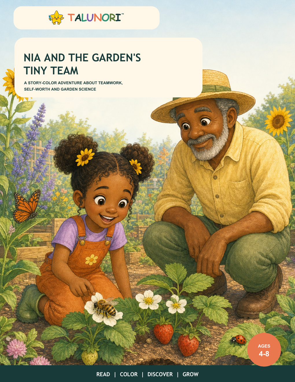 Nia and the Garden's Tiny Team — Digital Story-Color Book