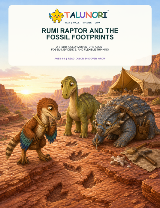 Rumi Raptor and the Fossil Footprints - Digital Story-Color Book
