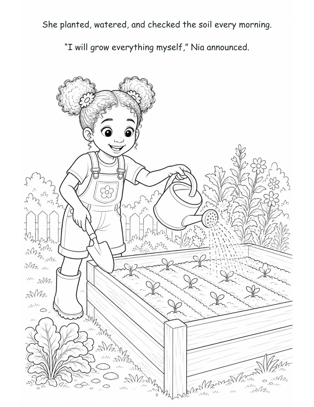 Nia and the Garden's Tiny Team — Digital Story-Color Book