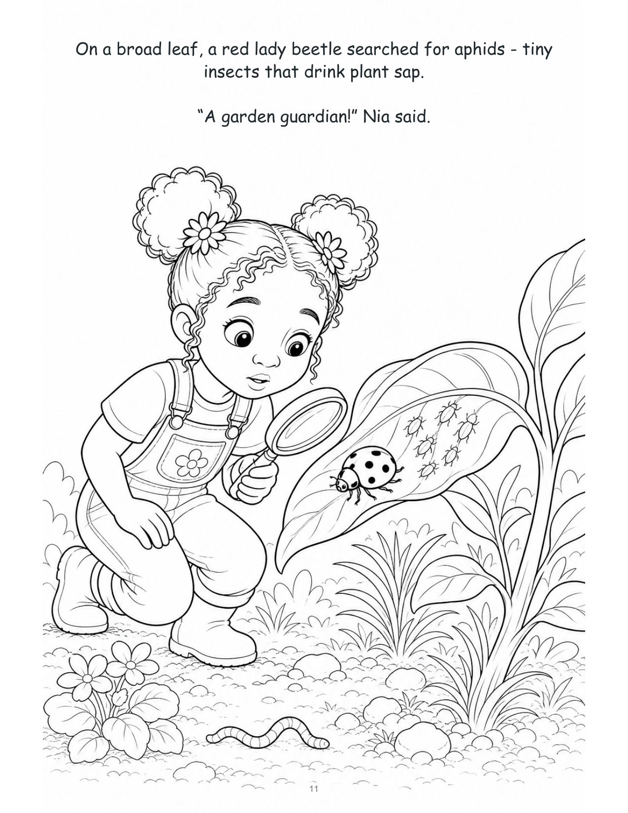 Nia and the Garden's Tiny Team — Digital Story-Color Book